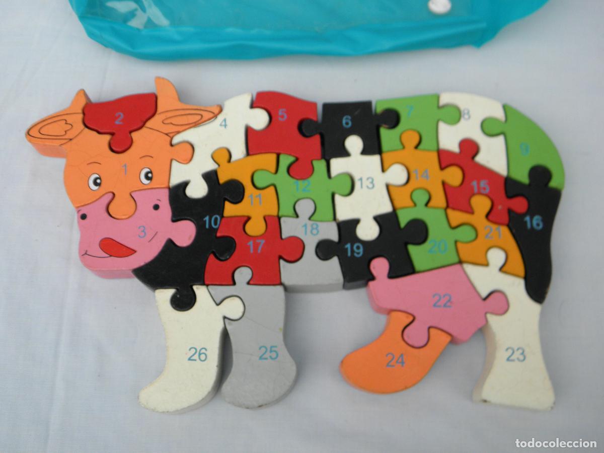 Puzzles: Antiguo puzzle Vaca multicolor de madera, para aprender n&uacute;meros y letras - Foto 2