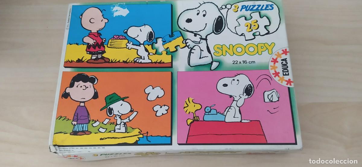 Puzzles: SNOOPY PUZZLE EDUCA 3 PUZZLES COMPLETO - Foto 1