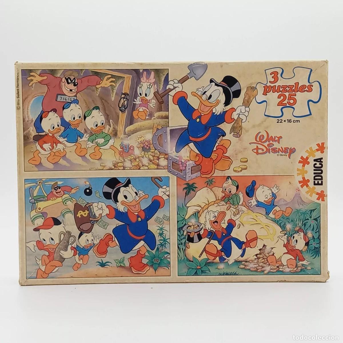 Puzzles: 3 Puzzles 25 Piezas (cada uno) El tio Gilito Ducktales Walt Disney Educa vintage completos