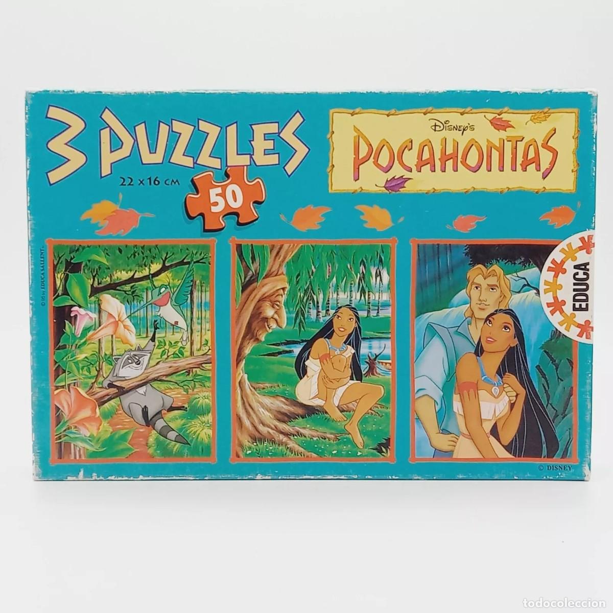 Puzzles: 3 Puzzles 50 Piezas (cada uno) Dinsey Pocahontas Educa vintage completo