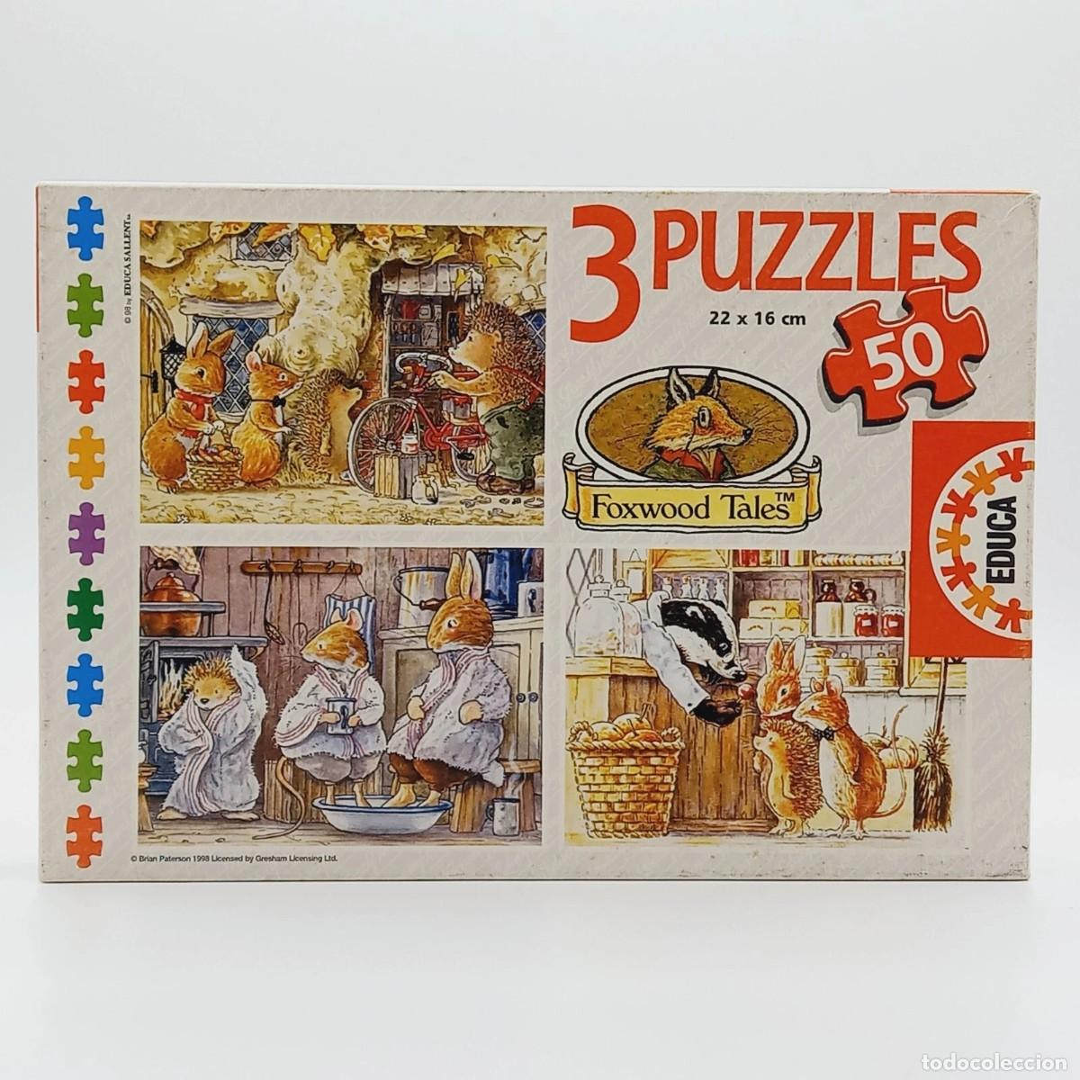Puzzles: 3 Puzzles 50 Piezas (cada uno) Foxwood Tales 1998 Educa vintage completos