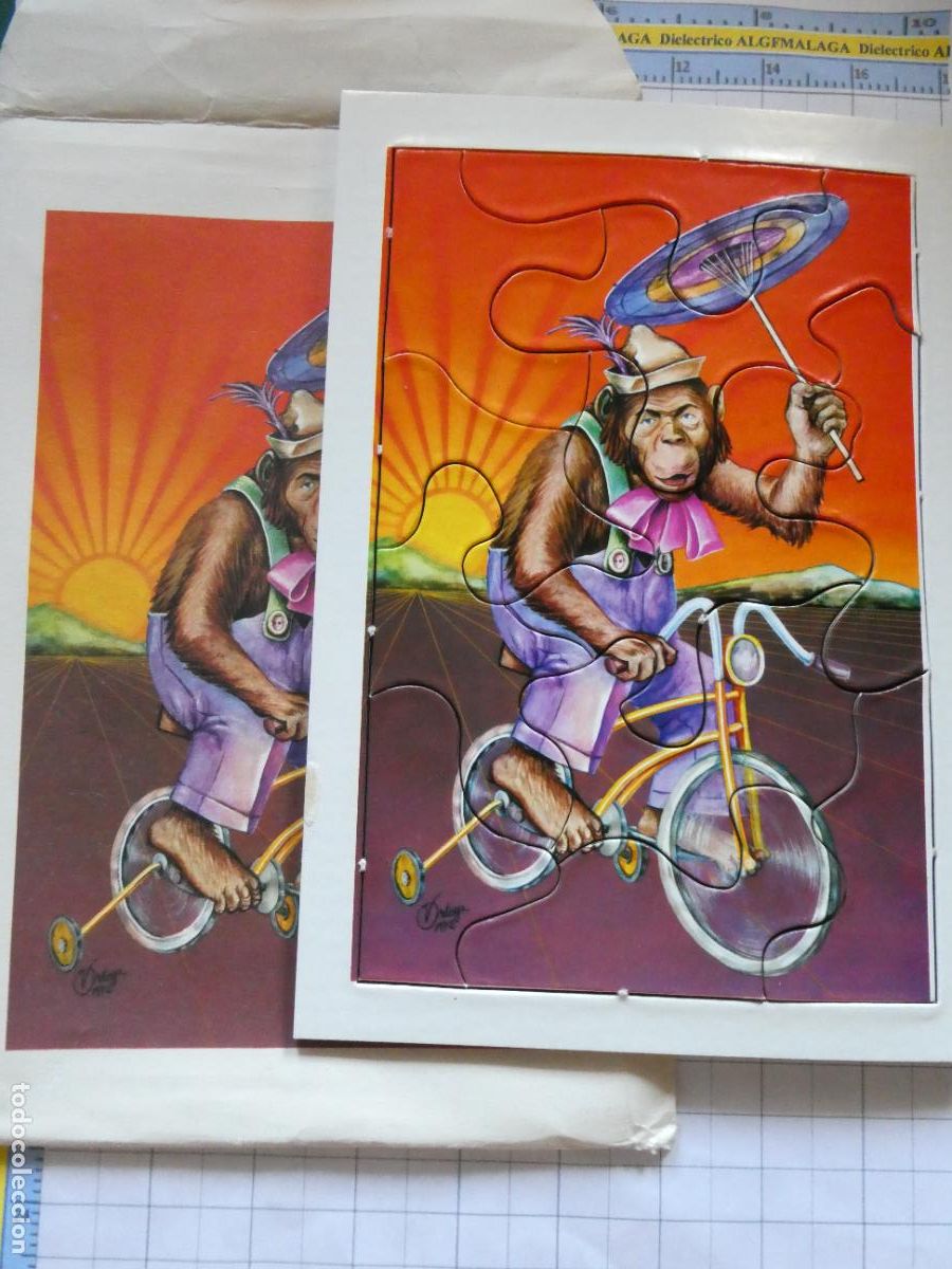 Puzzles: ANTIGUO PEQUE&Ntilde;O PUZZLE PUZLE MONO EN BICICLETA. OBSEQUIO PUBLICIDAD BERIGLOBINA MEDICAMENTO