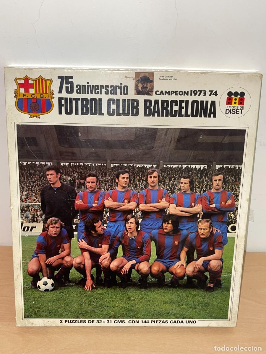 Puzzles: Antigua Caja 75 Aniversario F&uacute;tbol Club BARCELONA Campe&oacute;n 1973/74 3 Puzzles Diset a&ntilde;o 1974 Cruyff