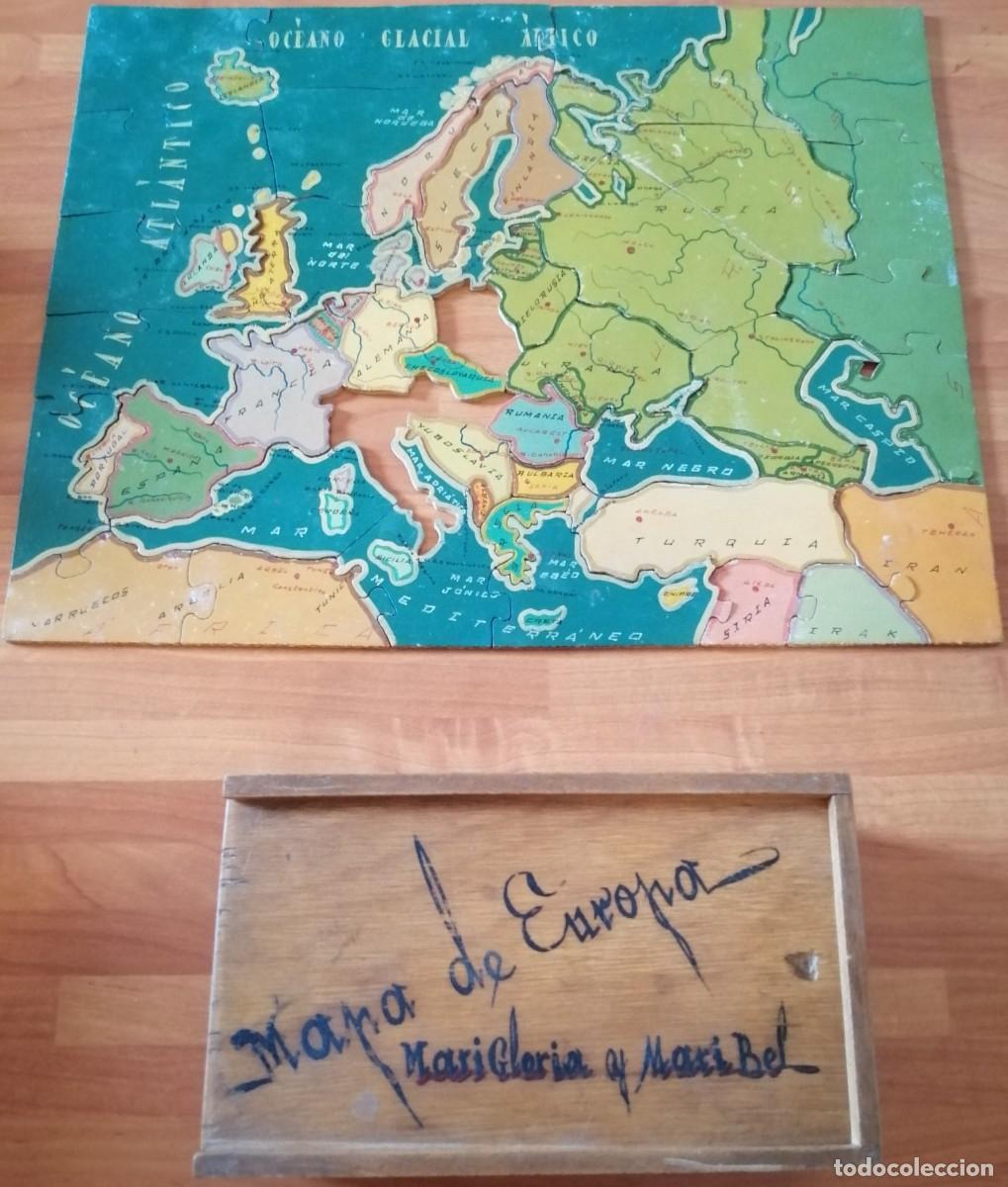 Puzzles: 2 PUZZLES ANTIGUOS DE MADERA PINTADOS A MANO. MAPA DE EUROPA Y MAPA DE ESPA&Ntilde;A