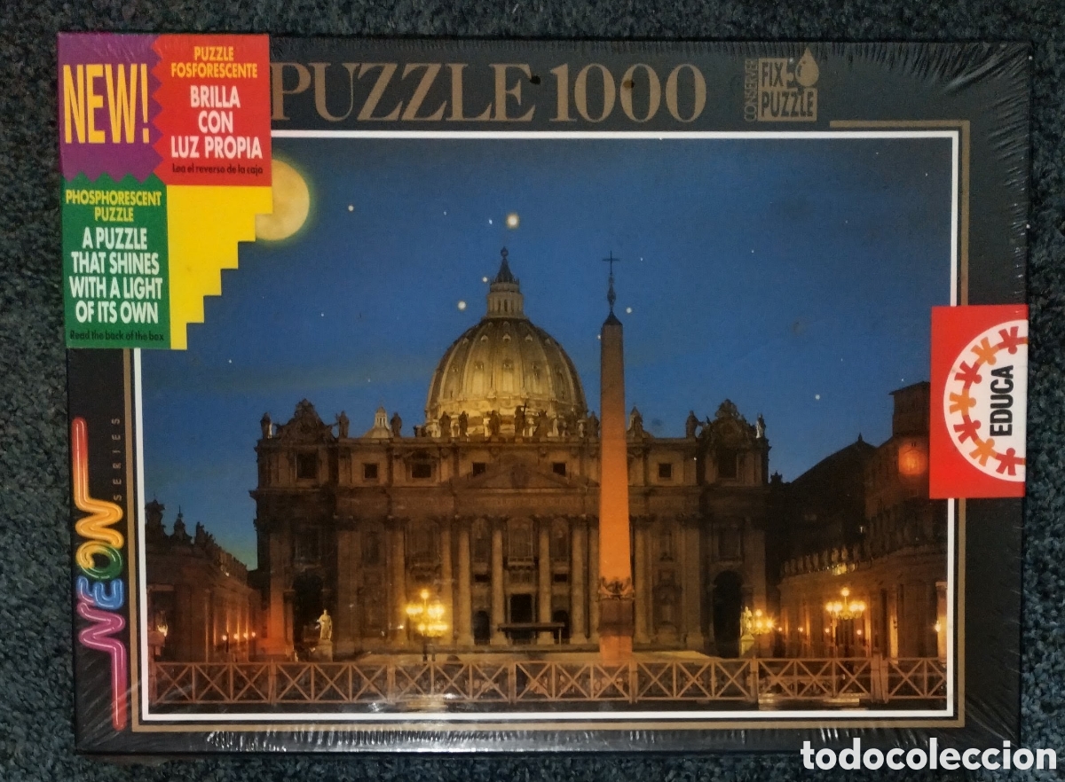 Puzzles: PUZZLE 1000 NE&Oacute;N luce con luz propia SAN PEDRO EL VATICANO de EDUCA precintado de origenSIN ESTRENAR