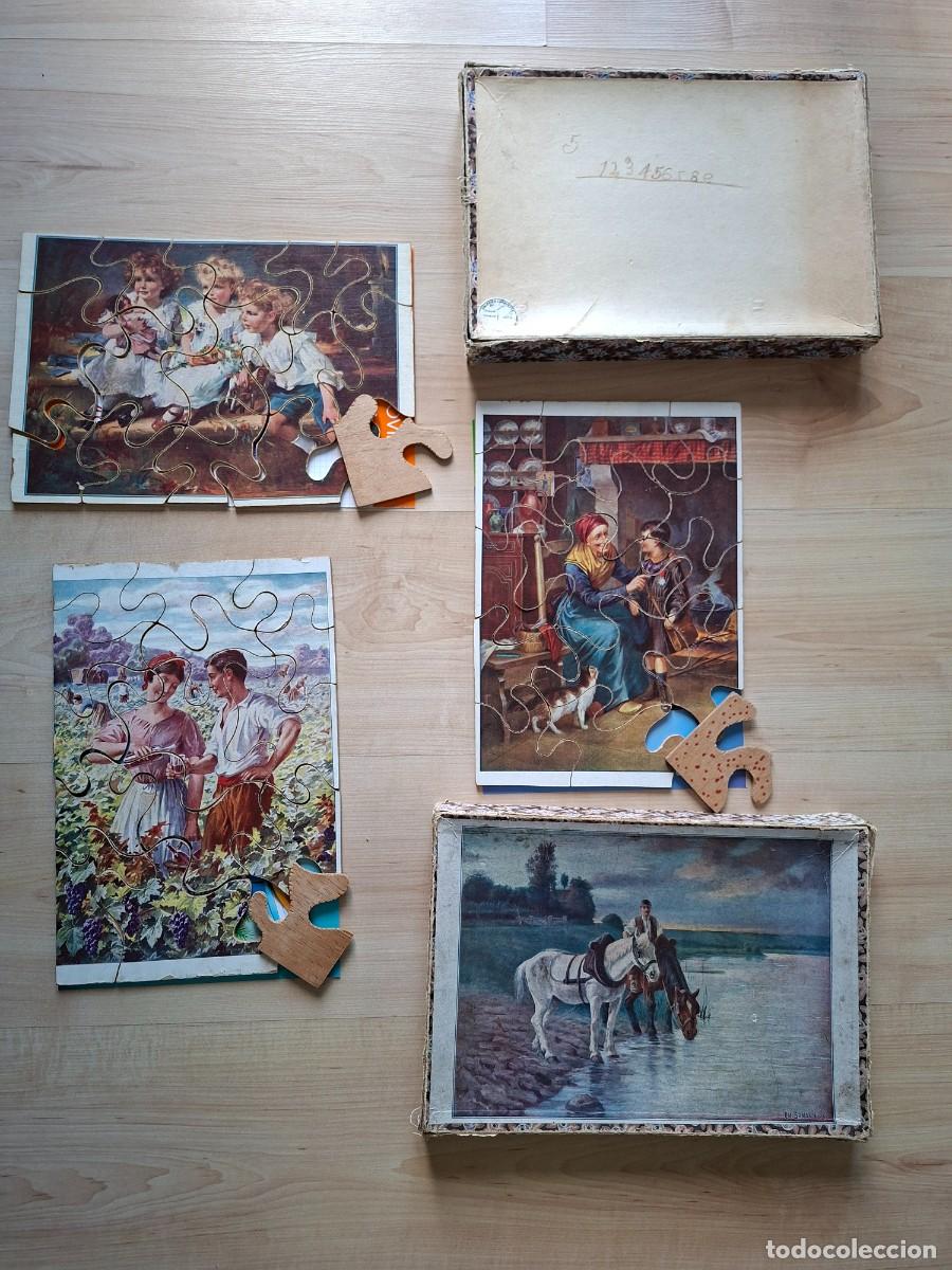 Puzzles: Caja con 3 puzzles franceses de madera. Principios S. XX