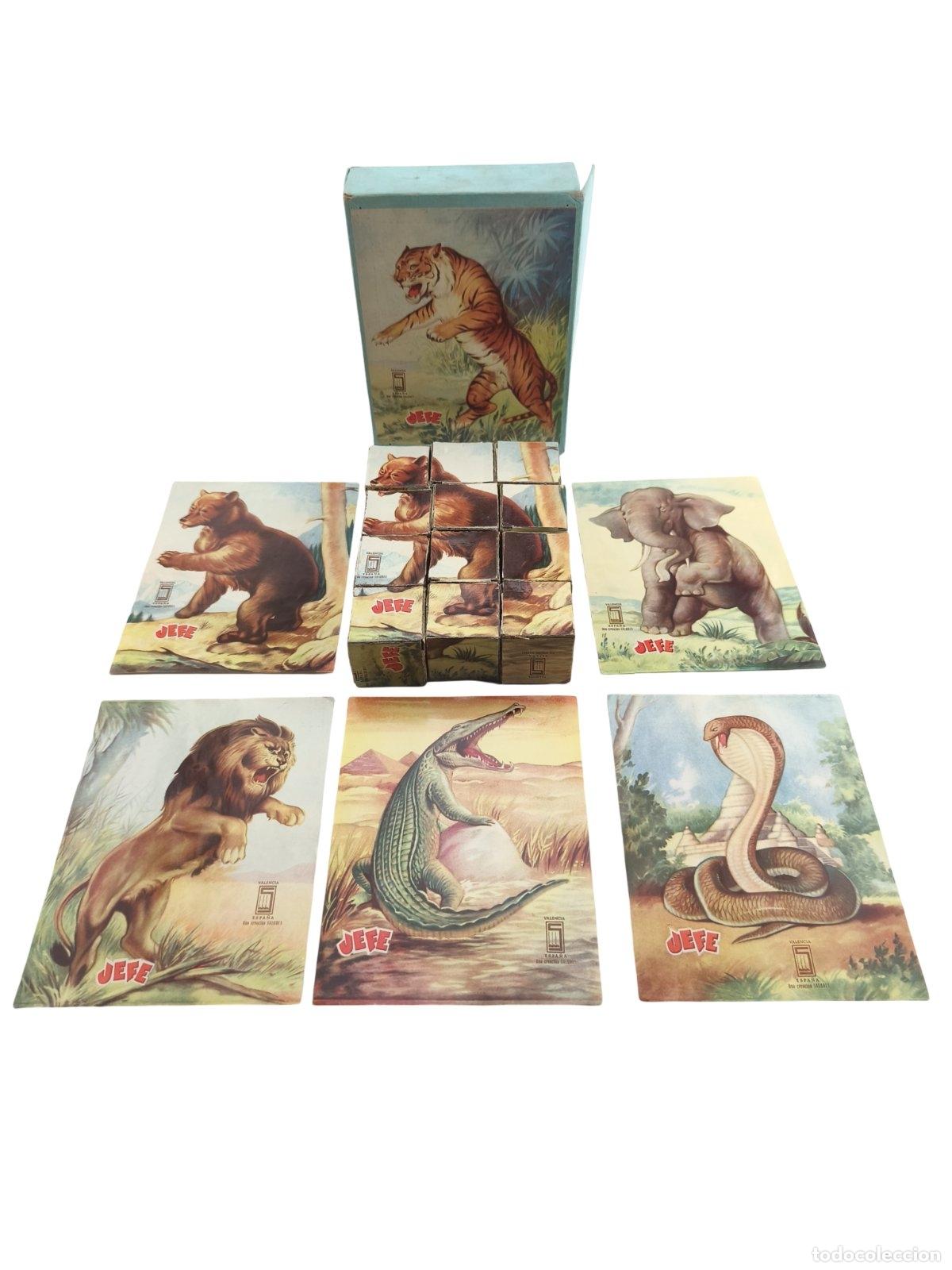 Puzzles: Antiguo Rompecabezas / Puzle de Cubos &rdquo;JEFE&rdquo; &ndash; Rompecabezas Zool&oacute;gico (A&ntilde;os 50-60)