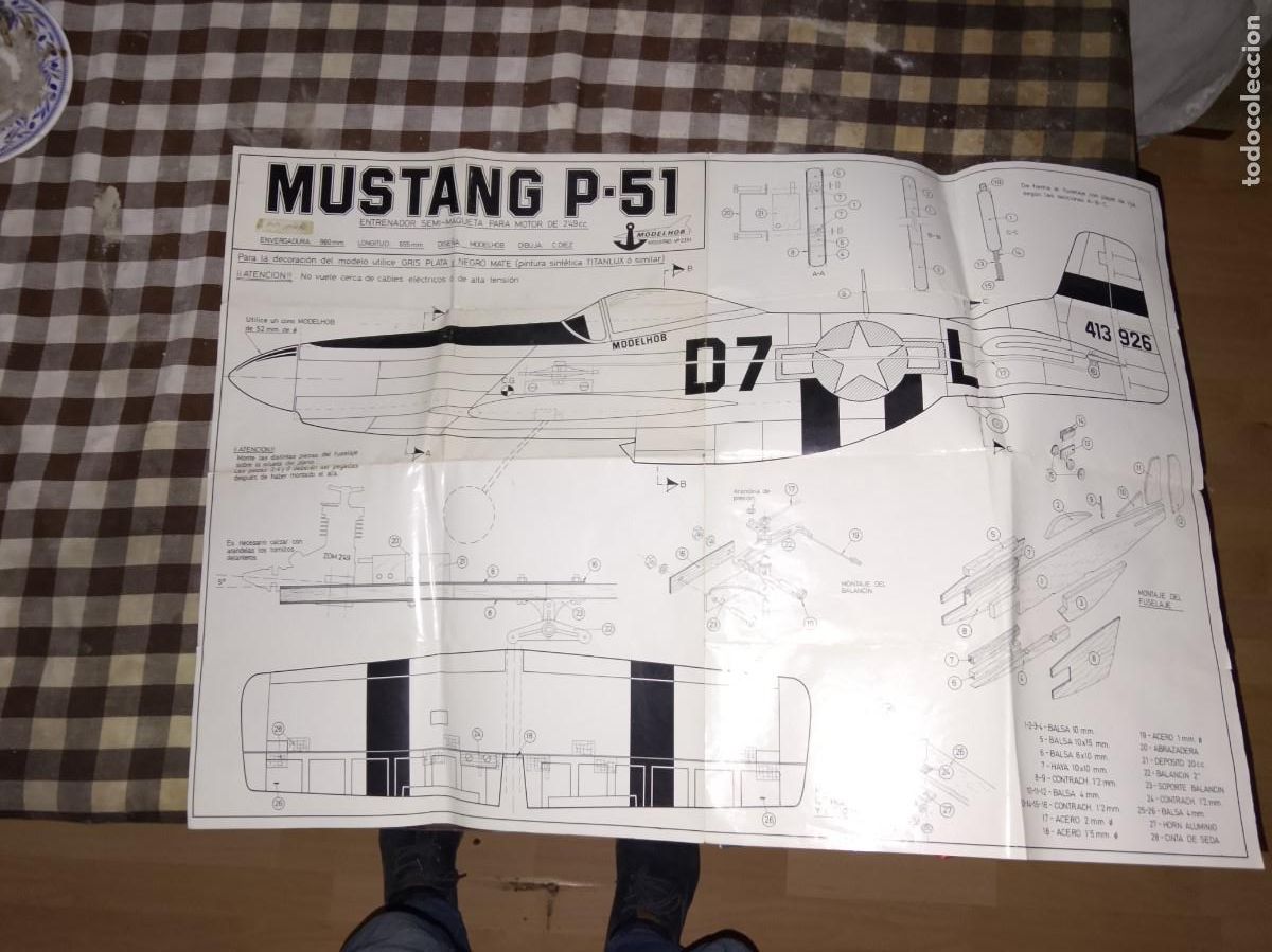 Radio Control: manual avion aeromodelismo mustang p-51 entrenador semi maqueta modelhob 73 x 51 original