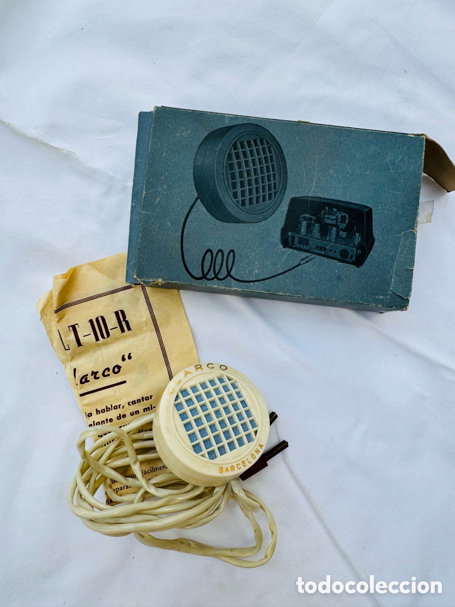 Radios antiguas: Micr&oacute;fono de Cristal Clarco T-10-R Barcelona con caja e instrucciones