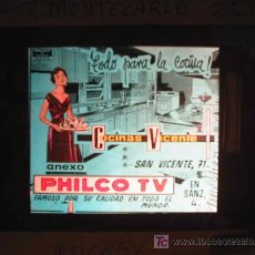Radios antiguas: ANTIGUA PUBLICIDAD EN CRISTAL PARA CINES : COCINAS VICENTE - PHILCO TV. SECOTE. VALENCIA