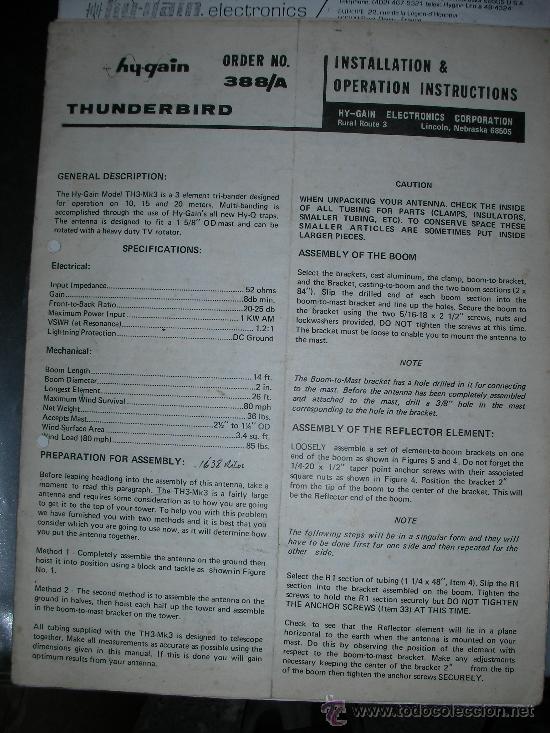 Radios antiguas: DOCUMENTACION THUNDERBIRD 388/A - Foto 1