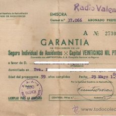 Radios antiguas: 1961 RADIO VALENCIA SEGURO ACCIDENTES UNION DE RADIOYENTES SOCIEDAD ESPAÑOLA DE RADIODIFUSION EAJ-3. Lote 28300438