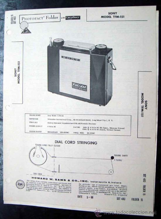 Radios antiguas: Electronica - Documentacion tecnica transistor Sony mod. TFM-151 - Foto 1