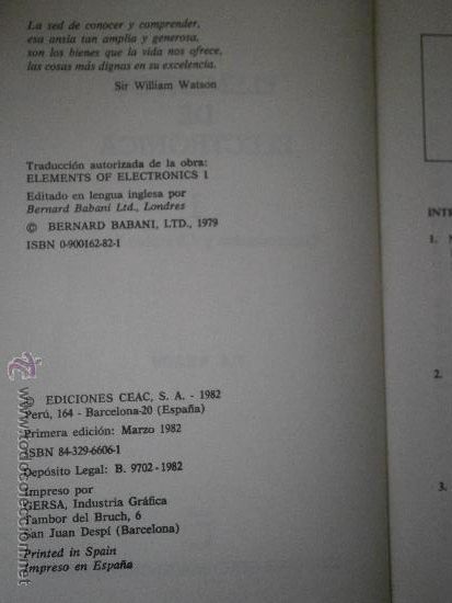 Radios antiguas: ELEMENTOS DE ELECTRONICA 1 COMPONENTES Y CIRCUITOS BASICOS F A WILSON CEAC 1 edicion 1982 - Foto 3