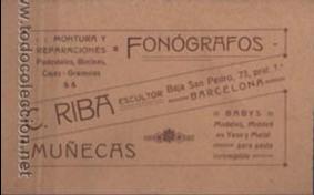 Radios antiguas: TARJETA COMERCIAL DE C RIBA FONOGRAFOS MONTURA Y REPARACIONES - FONOGRAFO MU&Ntilde;ECAS BARNA