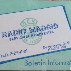 Radios antiguas: ANTIGUO BOLETÍN INFORMATIVO RADIO MADRID SERVICIO DE RADIOYENTES. 1961. 10X7CM.. Lote 71230037