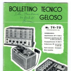 Radios antiguas: GELOSO - BOLETIN TECNICO - Nº 71 - 72 PRIMAVERA 1958. Lote 173331848