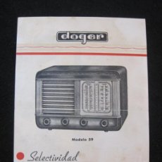 Radios antiguas: RADIO DOGER-PUBLICIDAD ANTIGUA-VER FOTOS-(K-2215)