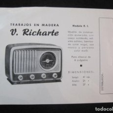 Radios antiguas: TRABAJOS EN MADERA V. RICHARTE-RADIO-PUBLICIDAD ANTIGUA-VER FOTOS-(K-2226)