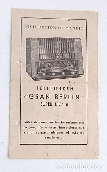 Old radios: FOLLETO DEL ANTIGUO ANTIGUO RADIO TELEFUNKEN, GRAN BERLIN