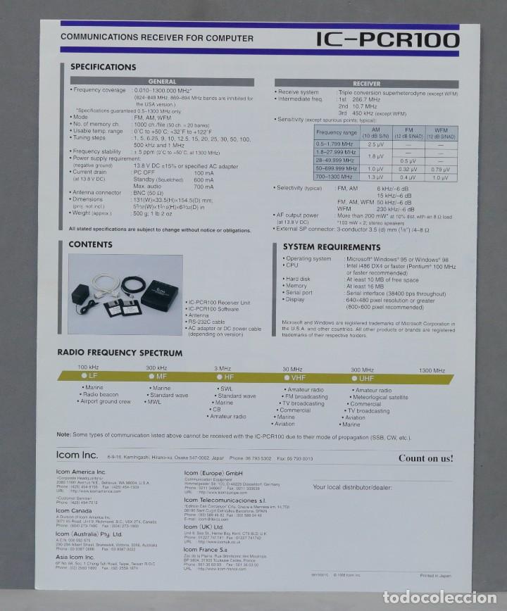 Radios antiguas: MANUAL. IC-PCR100 COMUNICATIONS RECEIVER FOR COMPUTER - Foto 2