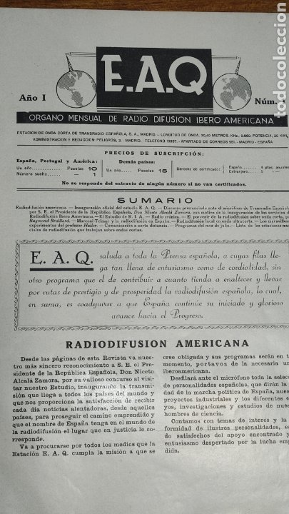 Radios antiguas: REVISTA E.A.Q. RADIODIFUSION IBEROAMERICANA.AÑO I.Nº1.1932 FOTOS INICIOS DE LA RADIO EN ESPAÑA - Foto 2 - 295517403
