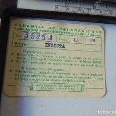 Radios antiguas: TARJETA GARANTIA DE REPARACIONES RADIO INVICTA AÑO 1968. Lote 299673888