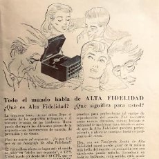 Radios antiguas: PUBLICIDAD EN PRENSA, FONÓGRAFOS ZENITH. REVISTA ORIGINAL 1954. 16 X 36 CM. BUEN ESTADO.. Lote 349113084