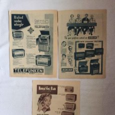 Radios antiguas: 3 HOJAS ANUNCIO PUBLICIDAD RADIOS: INVICTA, ASKAR Y TELEFUNKEN (1956-1958) ¡ORIGINAL! COLECCIONISTA. Lote 371732076