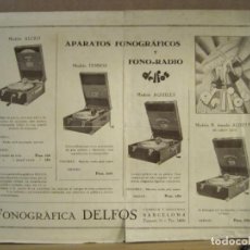 Radios antiguas: FONOGRAFICA DELFOS-BARCELONA-APARATOS FONOGRAFICOS-RADIOS-PUBLICIDAD ANTIGUA-VER FOTOS-(K-8963)
