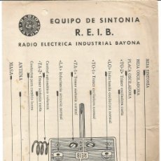 Radios antiguas: RADIO BAYONA EQUIPO DE SINTONIA FOLLETO DESCRIPCION AJUSTE Y ESQUEMA DEL EQUIPO R.E.I.B. FOLLETO. Lote 401987129