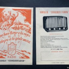 Radios antiguas: RADIO SIDERAL / MODELO CONQUISTADOR / ZARAGOZA 1953 / PANFLETO PUBLICIDAD