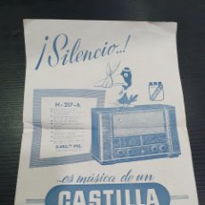 Radios antiguas: FOLLETO O PÓSTER PUBLICITARIO. RADIOS CASTILLA. H-217-A. (L93)