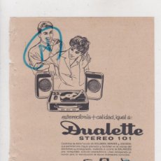 Radios antiguas: PUBLICIDAD T 1960. ANUNCIO DUALETTE STEREO 101. TOCADISCOS