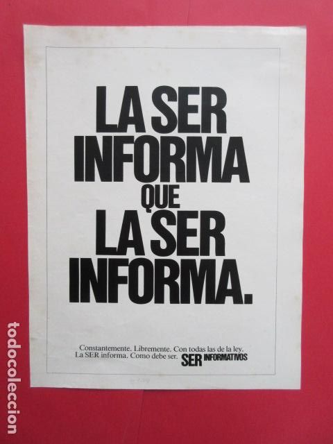 Radios antiguas: PUBLICIDAD 1978 - REF: TRI_04_PUB -LEEINT- CADENA SER INFORMATIVOS - Foto 1