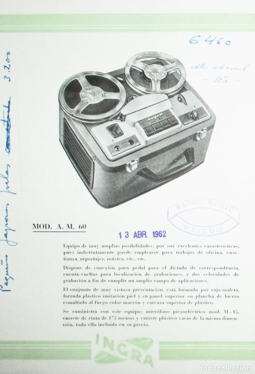 Radios antiguas: HOJA PUBLICITARIA DE LA GRABADORA INGRA AM 60. ORIGINAL DE 1962. RADIO NORTE, OVIEDO.