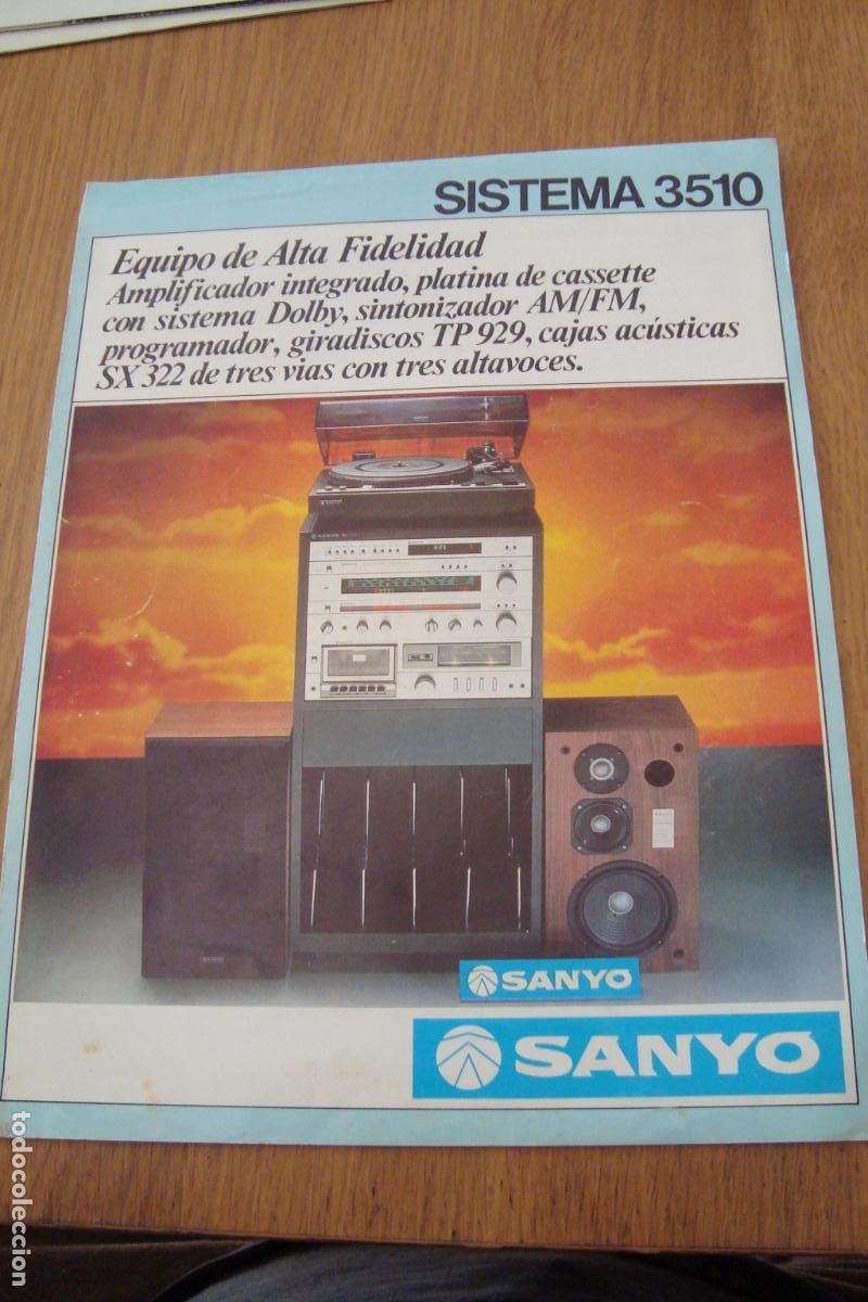 Radios antiguas: ANTIGUO DIPTICO PUBLICIDAD EQUIPO MUSICA. SISTEMA 3510 ALTA FIDELIDAD. SANYO