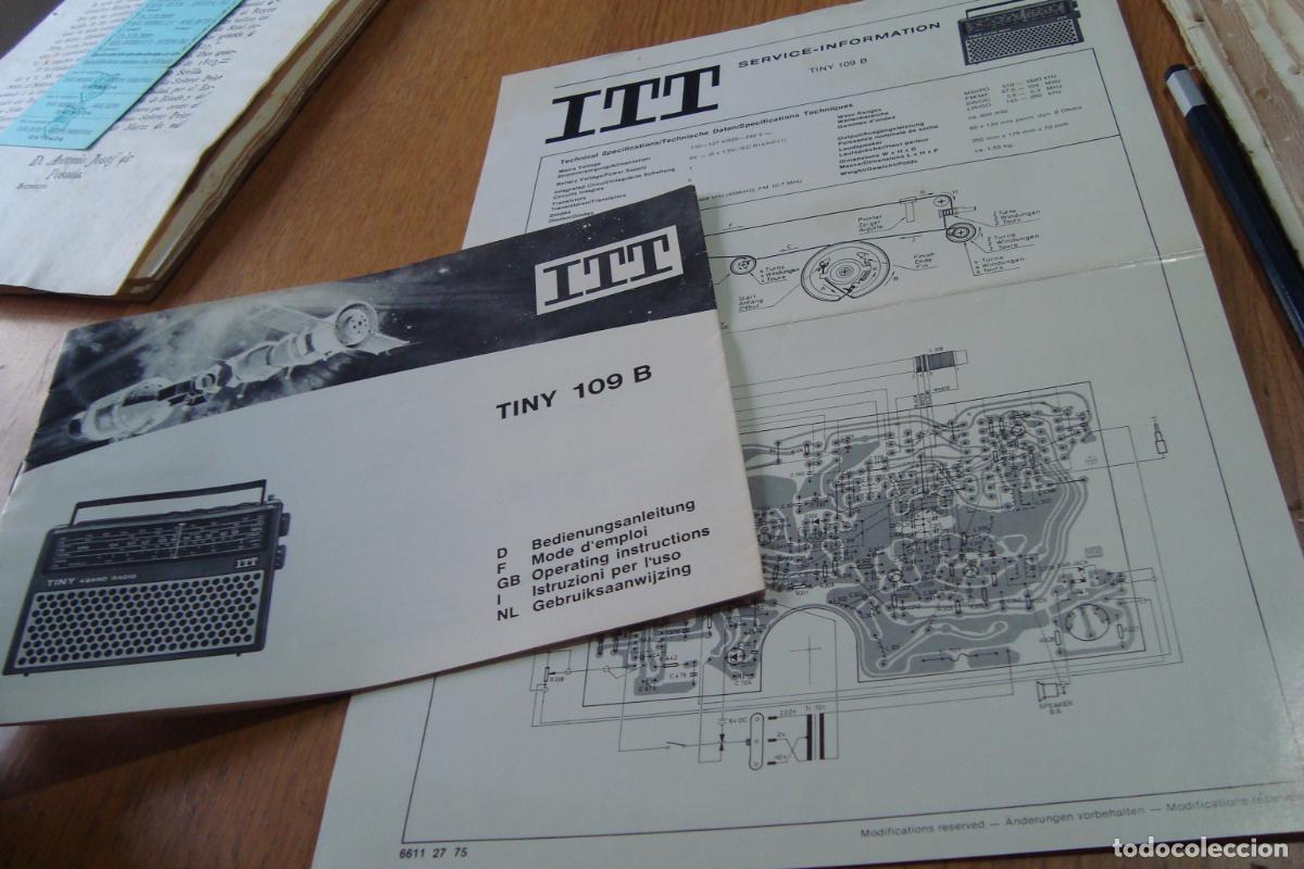 Radios antiguas: ANTIGUO MANUAL INSTRUCCIONES TINY 109B BAND RADIO ITT. SERVICE INFORMATION.TECHNICAL SPECIFICATIONS