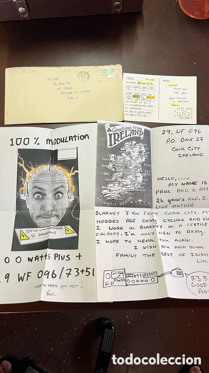 Radios antiguas: Pack QSL Irlanda 1996 - Espectacular Carta Fanzine Ilustrada de Gran Formato &rdquo;100% Modulation&rdquo;