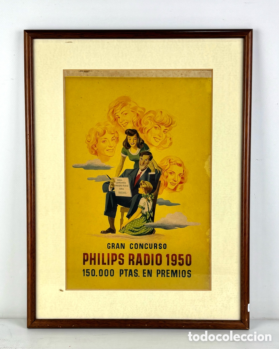 Alte Radios: RARO CARTEL. GRAN CONCURSO PHILIPS RADIO 1950 - ORIGINAL - 32 X 22 CM