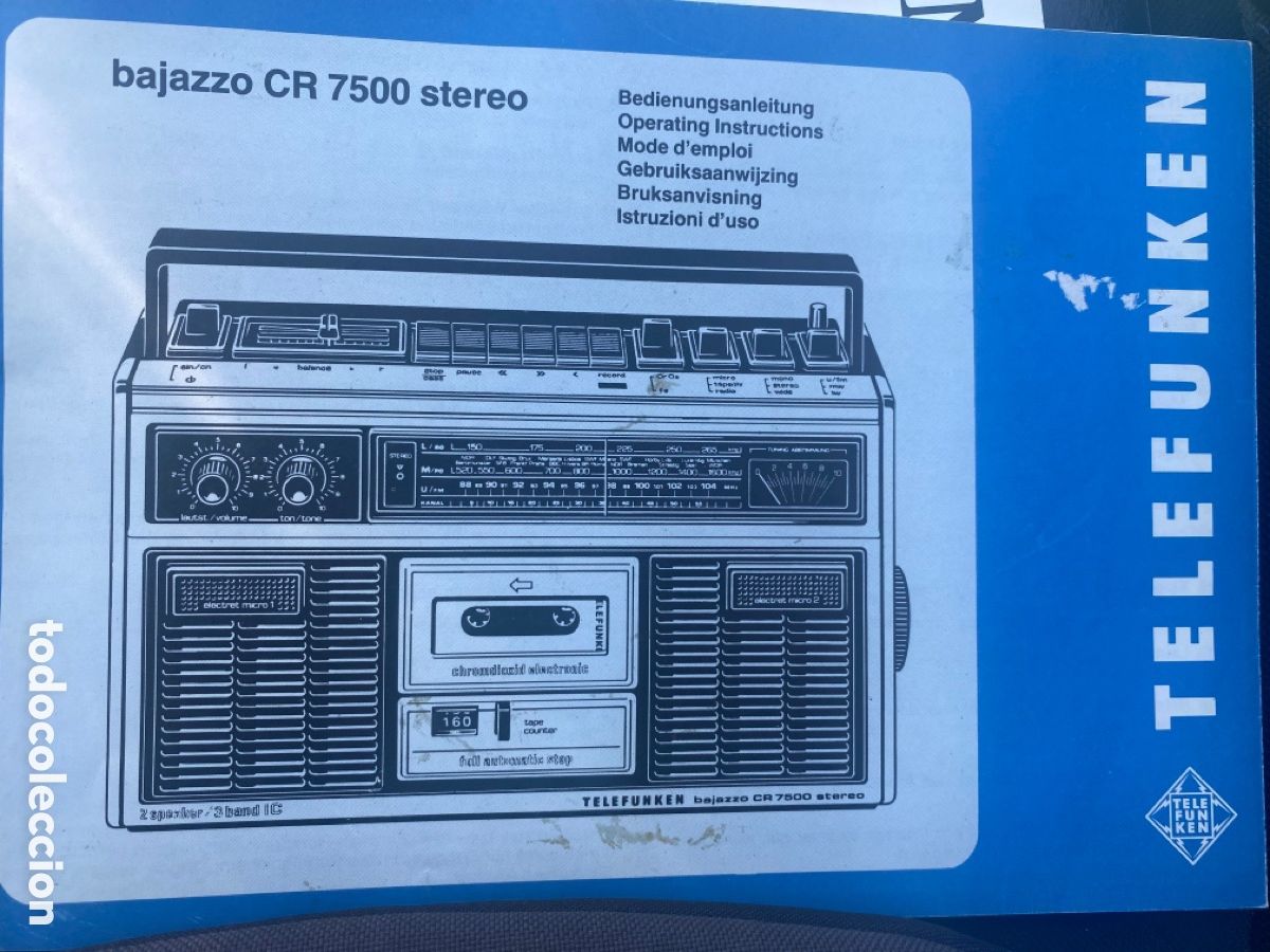 Radios antiguas: ANTIGUO MANUAL TELEFUNKEN BAJAZZO CR 7500 STEREO