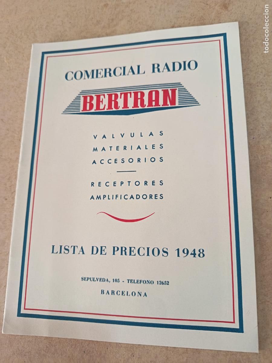 Radios antiguas: BERTRAN. CATALOGO. LISTA DE PRECIOS. 20 PP. 1948.