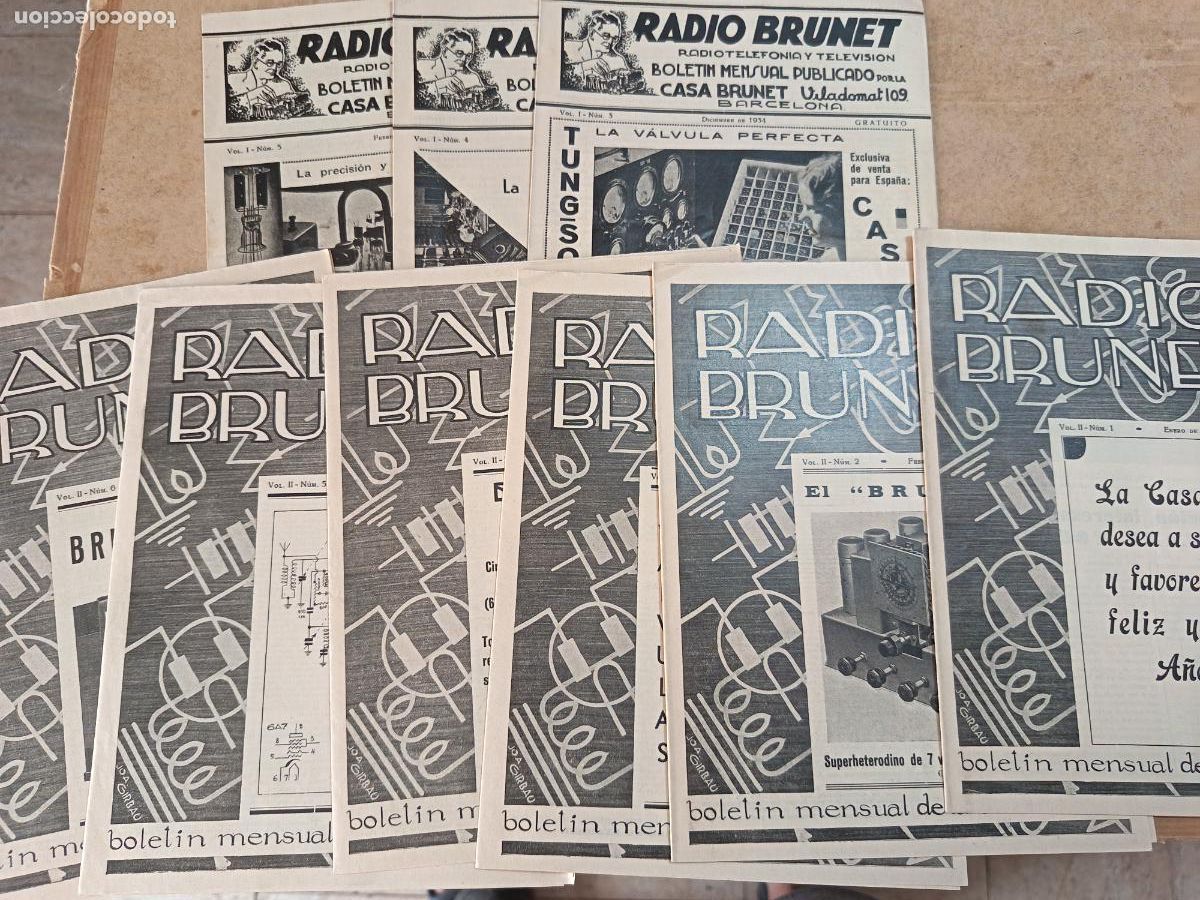 Radios antiguas: LOTE DE 8 BOLETINES DE RADIO BRUNET. 1934 -35-36.