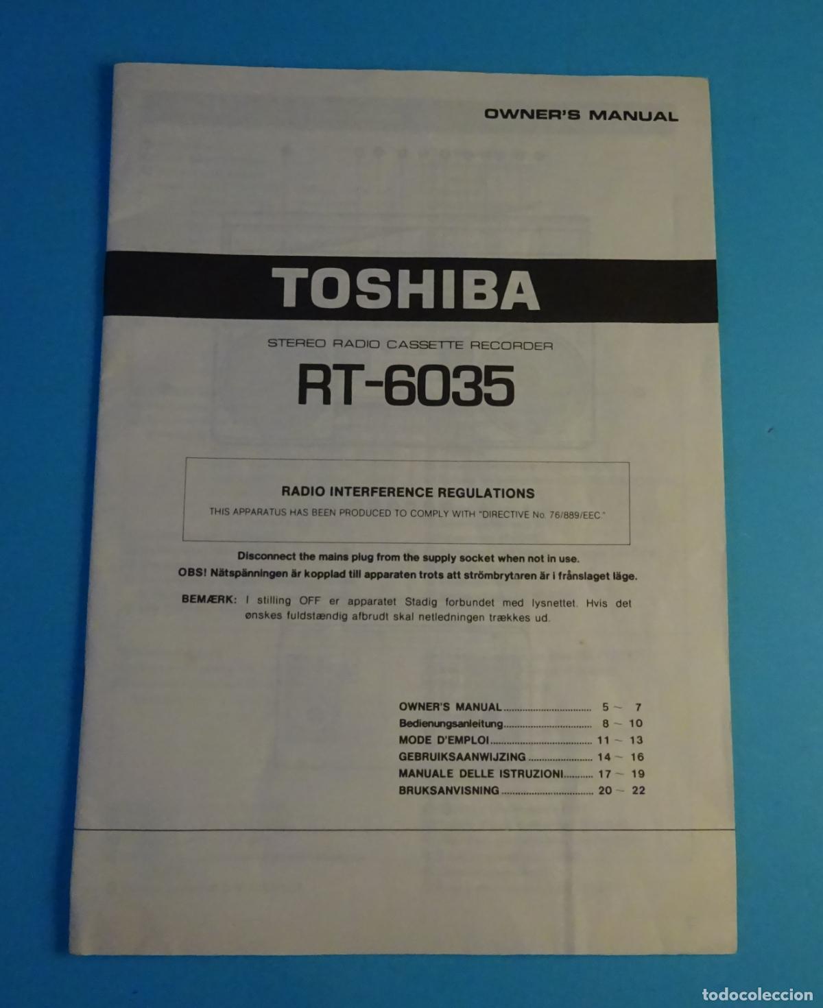 Radios antiguas: TOSHIBA STEREO RADIO CASSETTE RECORDER RT-6035 OWNER'S MANUAL