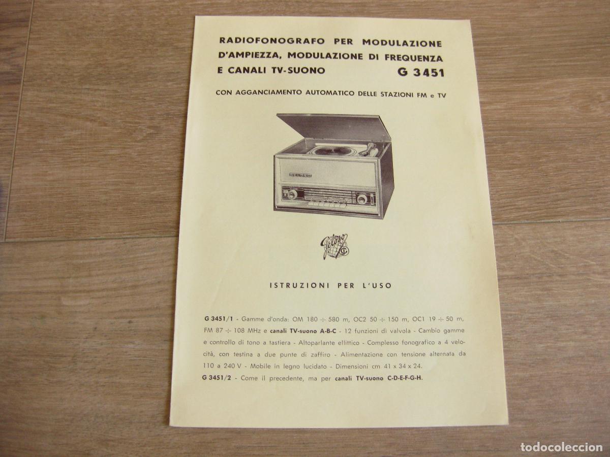 Radios antiguas: INSTRUCCIONES DE USO Y CARACTER&Iacute;STICAS DEL APARATO DE RADIO TOCADISCOS GELOSO G 3451 A&Ntilde;OS 60