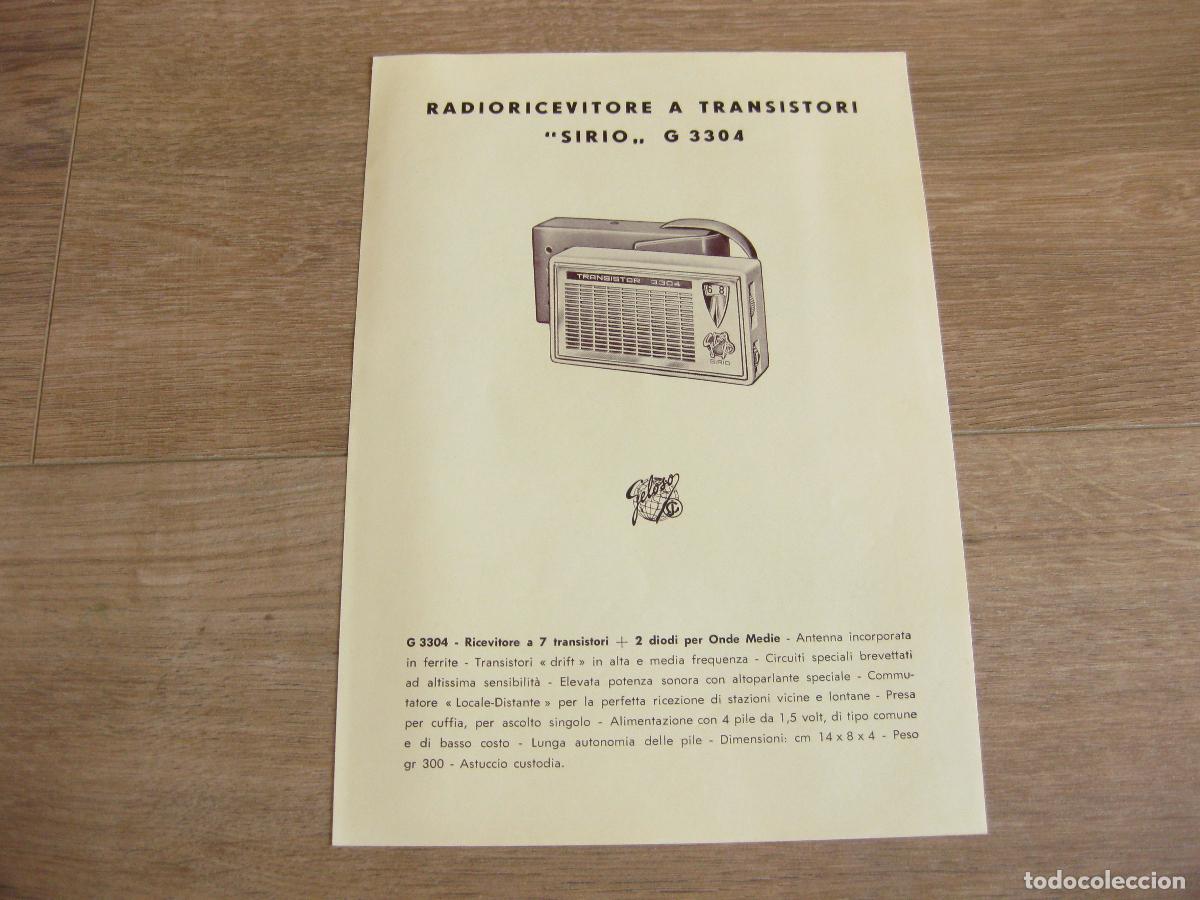 R&aacute;dios antigos: INSTRUCCIONES DE USO Y CARACTER&Iacute;STICAS DEL APARATO GELOSO RADIO RECEPTOR SIRIO G 3304. TRANSISTOR
