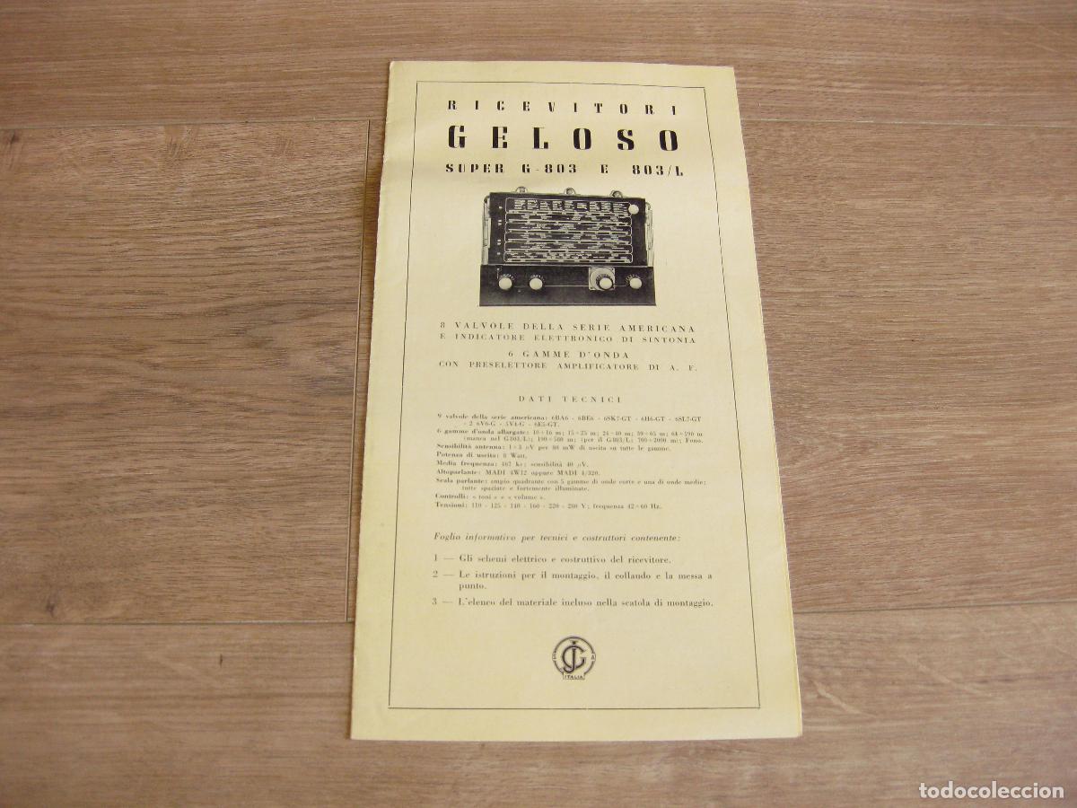 Radios antiguas: CAT&Aacute;LOGO DE REPARACI&Oacute;N Y CARACTER&Iacute;STICAS DEL APARATO GELOSO RADIO RECEPTOR SUPER G 803 Y 803/L