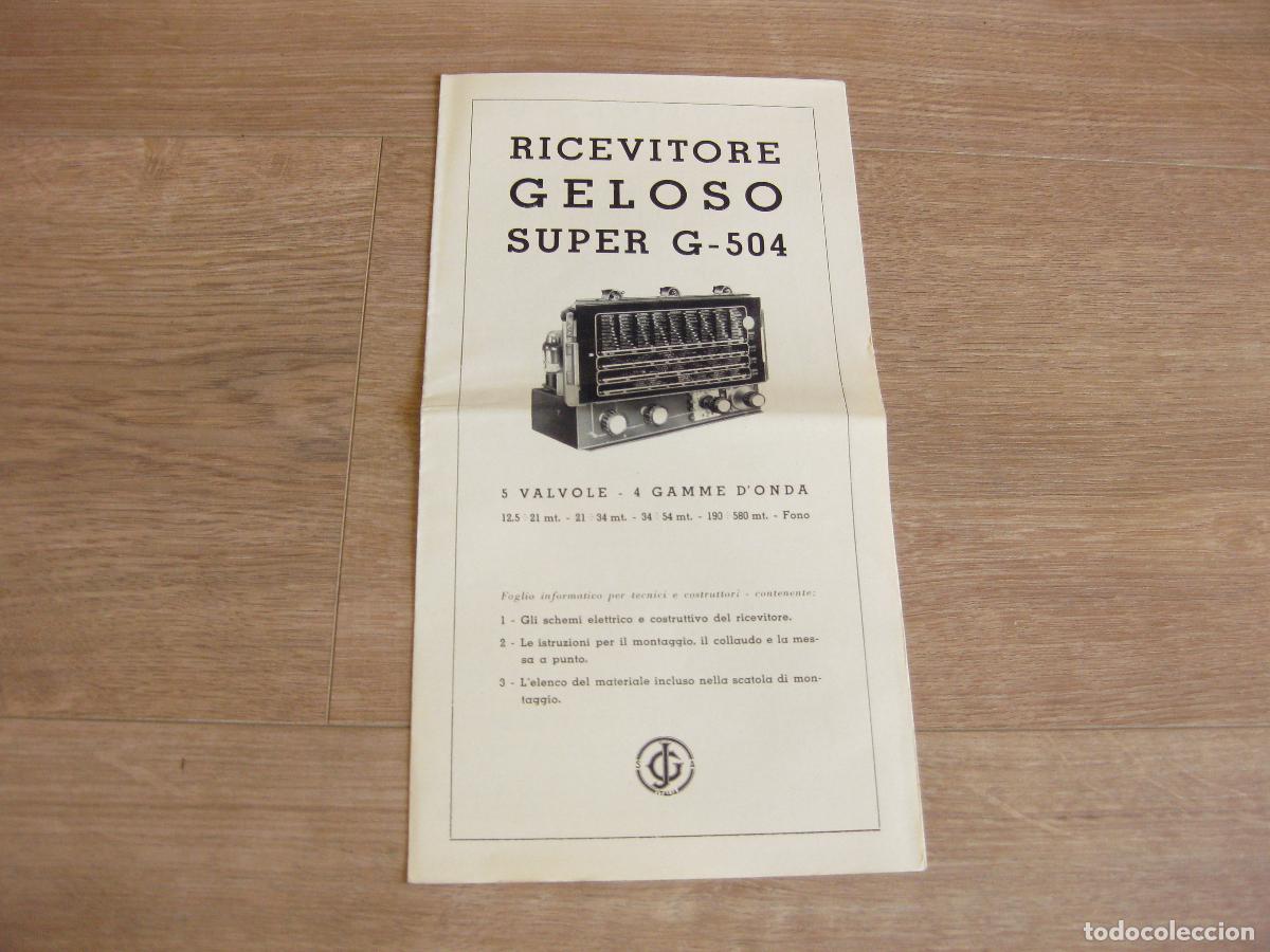 Radios antiguas: CAT&Aacute;LOGO CON CARACTER&Iacute;STICAS DEL APARATO GELOSO RADIO RECEPTOR SUPER G 504