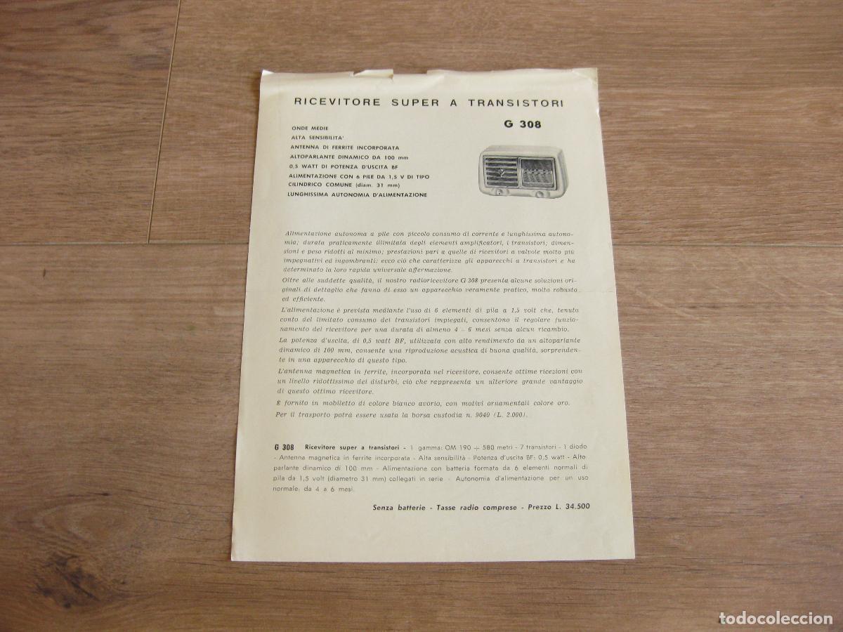 Radios antiguas: HOJA CAT&Aacute;LOGO DEL APARATO GELOSO RADIO RECEPTOR DE LA SERIE 308 . DATOS T&Eacute;CNICOS