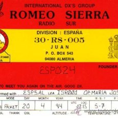 Radios antiguas: 1994 ALMERIA. TARJETA DE RADIOAFICIONADO INTERNATIONAL DX,S GROUP 